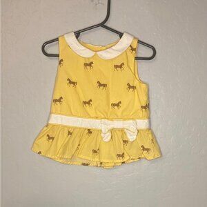 Janie and Jack yellow horse print tank top with peter pan collar and bow size 2t